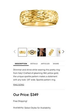 Ross-Simons 14K Yellow Gold Sparkle-Pattern Women's Band